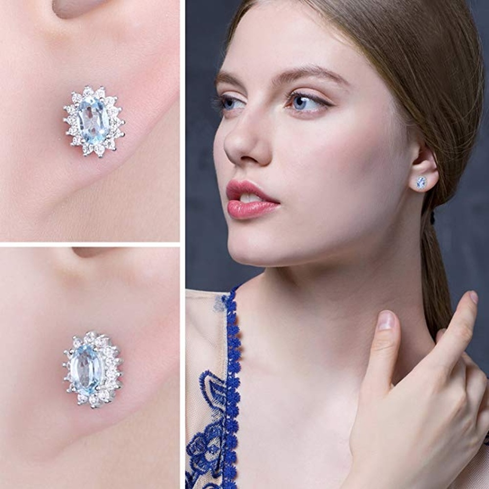 🩵 Sky Blue Topaz Earrings - 925 Sterling Silver 💋 - Picture 3 of 6